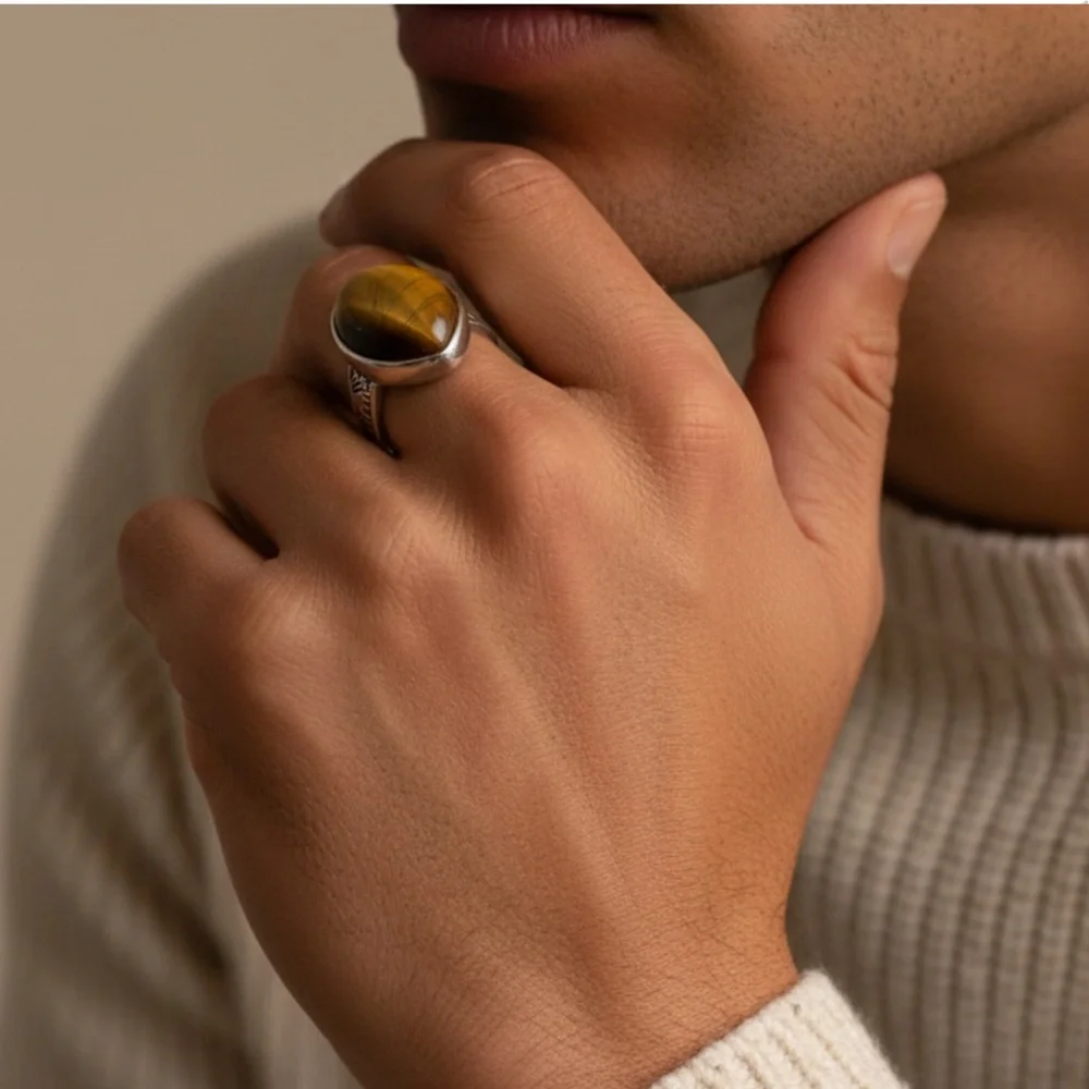 Gilded Horizon Studio Series Tiger Eye Adjustable Ring Gift Boxed - Picture 2 of 5
